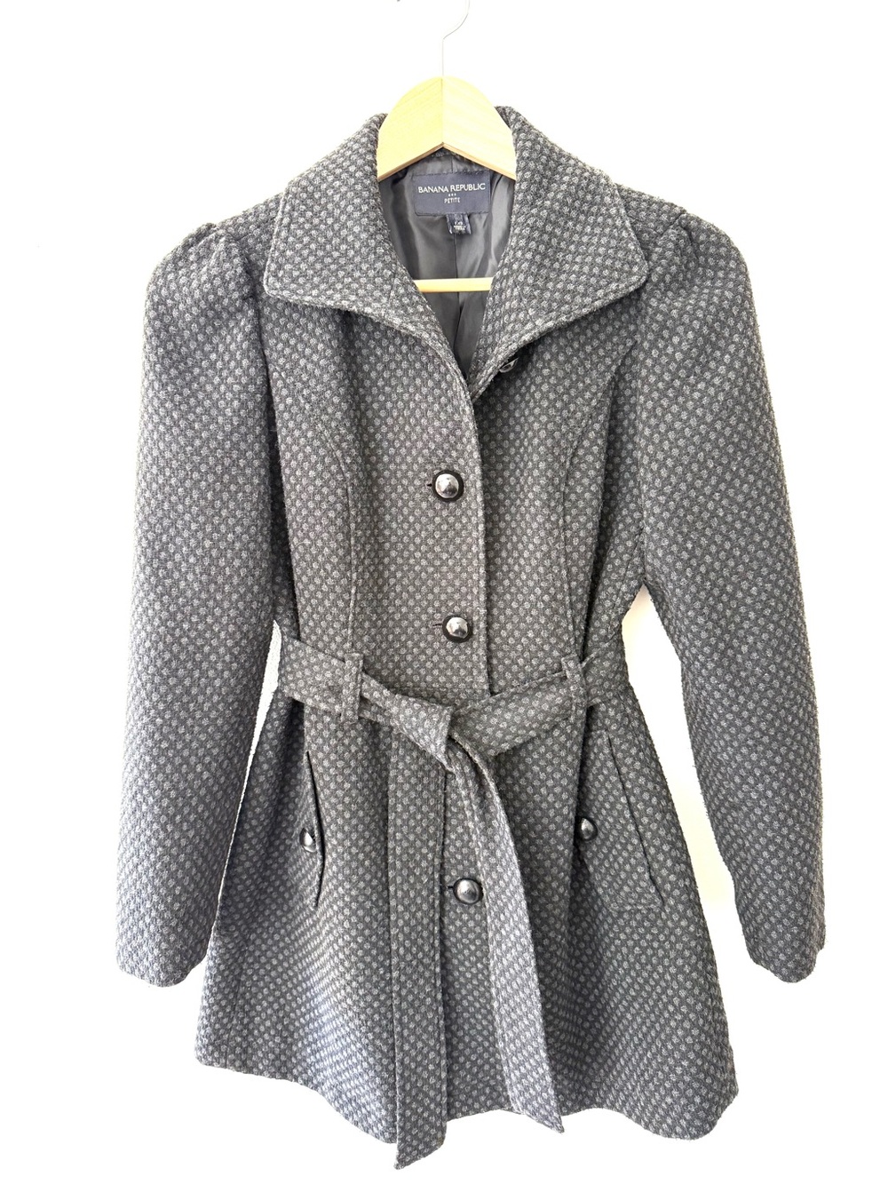 Banana Republic Tweed Gray Quilted Belted Trench Coat PXS Dark Academia Preppy